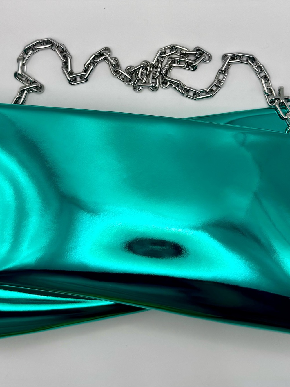 Christian Louboutin Loubitwist Specchio Metallic Iceburg Bag with Silver Chain